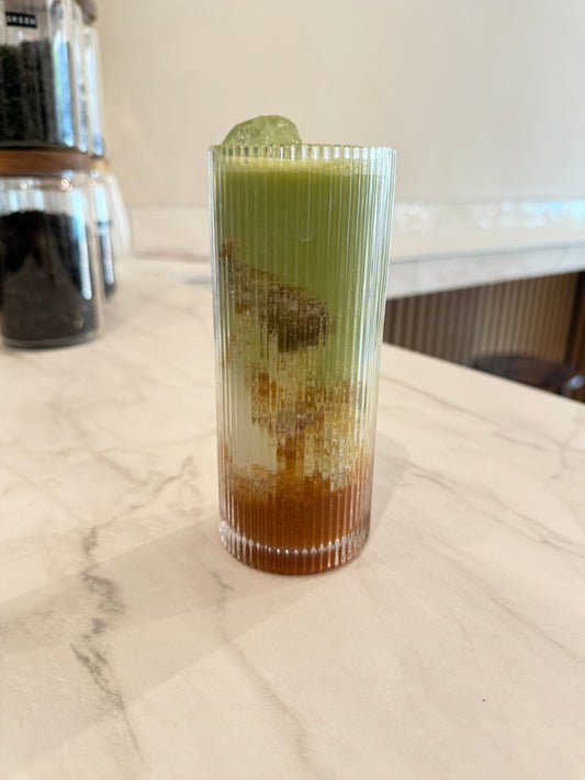 Matcha latte served at Krumb Bakery cafe on the Ormeau Road Belfast